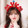 Headwear New Year Hair Hoop Embroidered Bow Ancient Style Hairband Cute Red Plush Headband  Gift