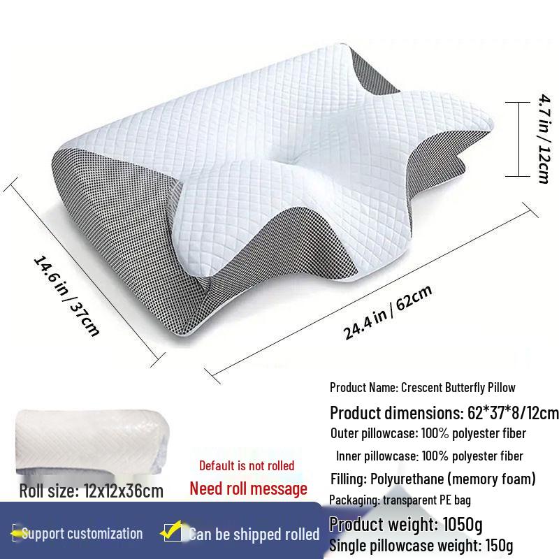 Butterfly Memory Foam Cervical Neck Support Pillow - Non-Collapsing Ox Horn Design
