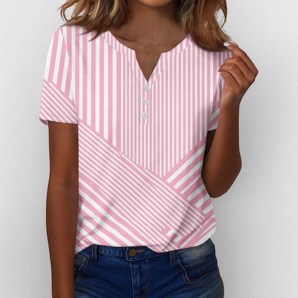 Women’s Short Sleeve V Neck Blouse with Button Floral Print Casual Loose Fit Lightweight Top Shirt