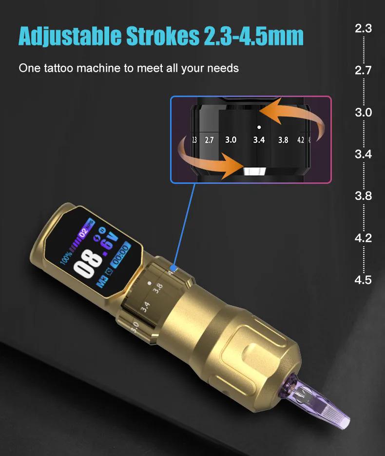 Wireless Adjustable Stroke Tattoo Pen with Color Screen, 2000mAh Capacity