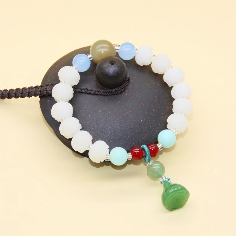 Natural White & Creamy Yellow Jade Bodhi Root Double-Strand Bracelet - New Chinese Design for Women