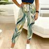 Women Plus Size Leaf Printed Jogger Pants Drawstring Waist Side Pockets Cuffed Ankle Casual Pants