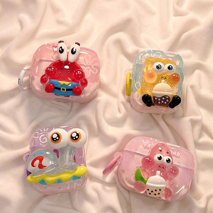 Cute 3D Cartoon SpongeBob Case for AirPods Pro3 Protective Cover for AirPods 1 2 3 4 Pro 2 3 Pro2 Earphone Case Cover