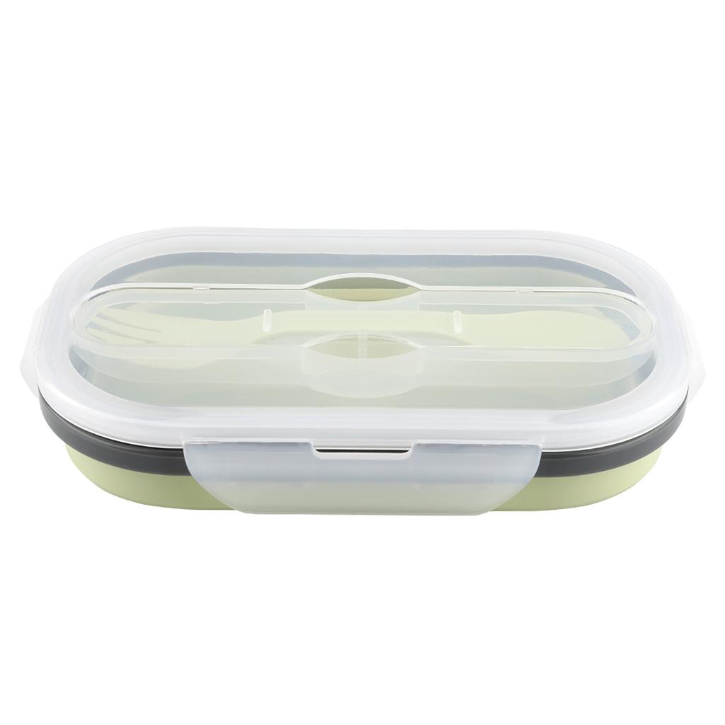 Food Grade Silicone Foldable Lunch Box Portable Rectangle Food Storage Container (Blue)