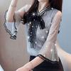 Korean Lace Bow Chiffon Elegant Women's Shirts Summer New Female Clothing Sweet Fashion V-Neck Flare Sleeve Pullovers Blouses