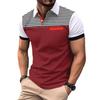 Men’s summer casual printed striped short-sleeved polo shirt with faux pockets and a lapel