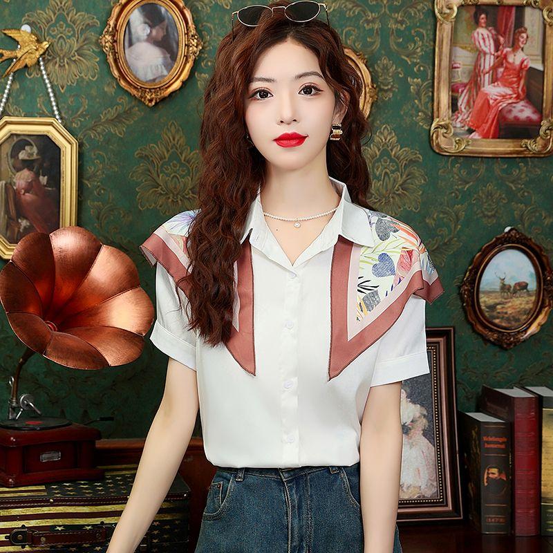 

Clearance Leak-Picking First-Line Big Brand Counter Shopping Mall Withdrawal Cut the Tag off Women clothes Print Shawl White Tie Long sleeve Shirts White short sleeve 2XL