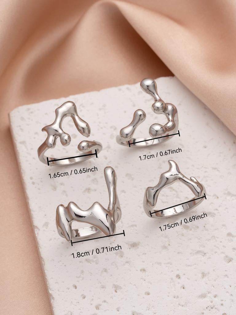 4PCS Hip Hop Fashion Geometric Water Drop Shape Women's Ring Set Music Festival Ball Zircon