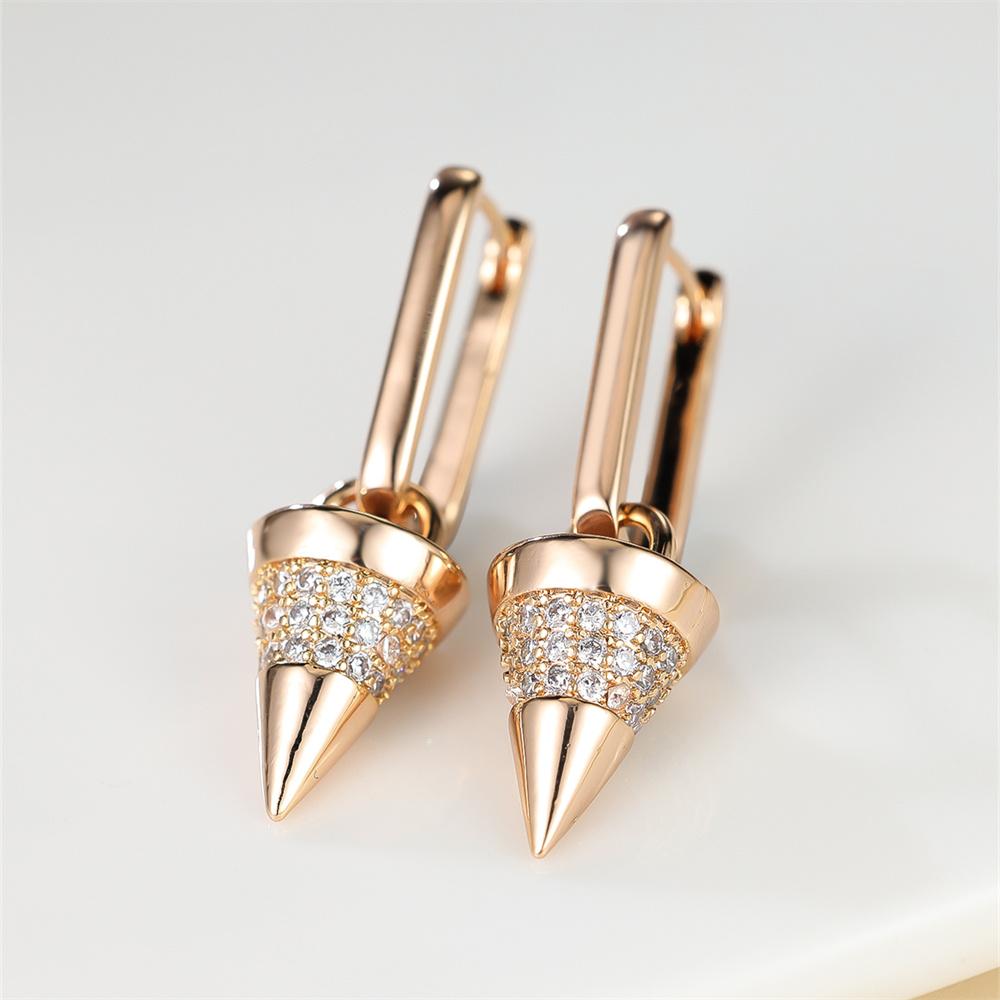 White Zircon Geometric Awl Pendant Hoop Earrings For Women Vintage Gold Color Ear Buckle Wedding Jewelry Engagement Party Gifts