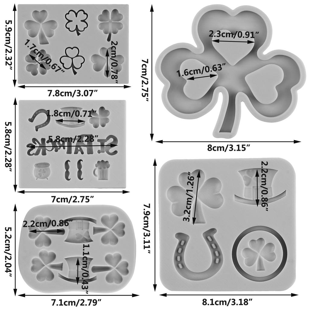 St. Patrick's Day Fondant Mould Shamrock Silicone Moulds Four Leaf Clover Hat Horse Shoes Mould Cake Decorating Candy Chocolate Gumpaste Polymer Clay