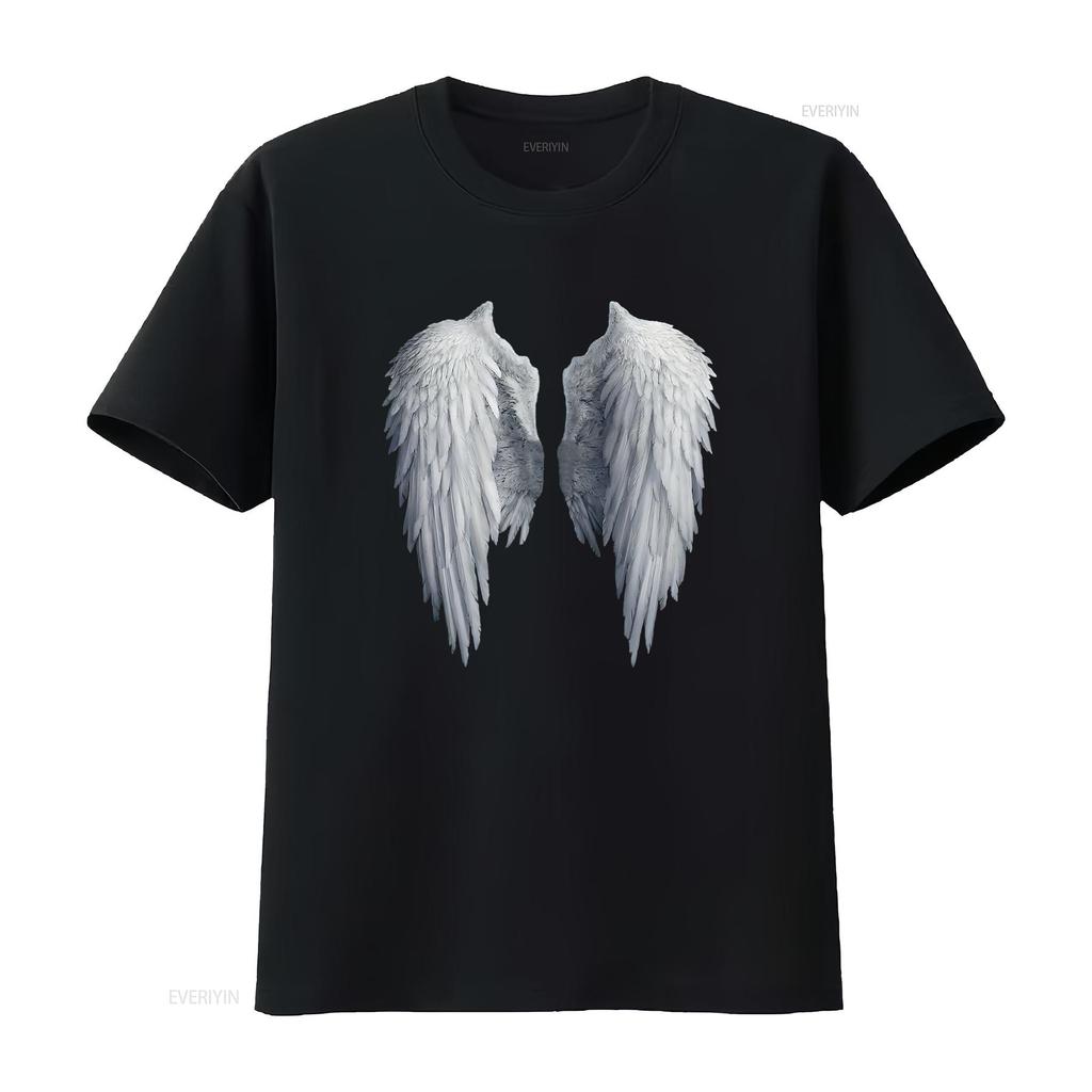 Fancy Womens Fashion Angel Wings Simple Cute T Shirt Black vintage Washed graphic homme Soft Stretched Stylish Versatile Unisex