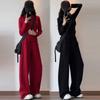 Red Casual Sportswear Set Women Spring Autumn Fashion Slimming Youthful Half Zip Top Two Piece Outfit