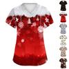 Women's Fashion Christmas Print V-Neck Short Sleeve Caregiver Work Top with Pockets