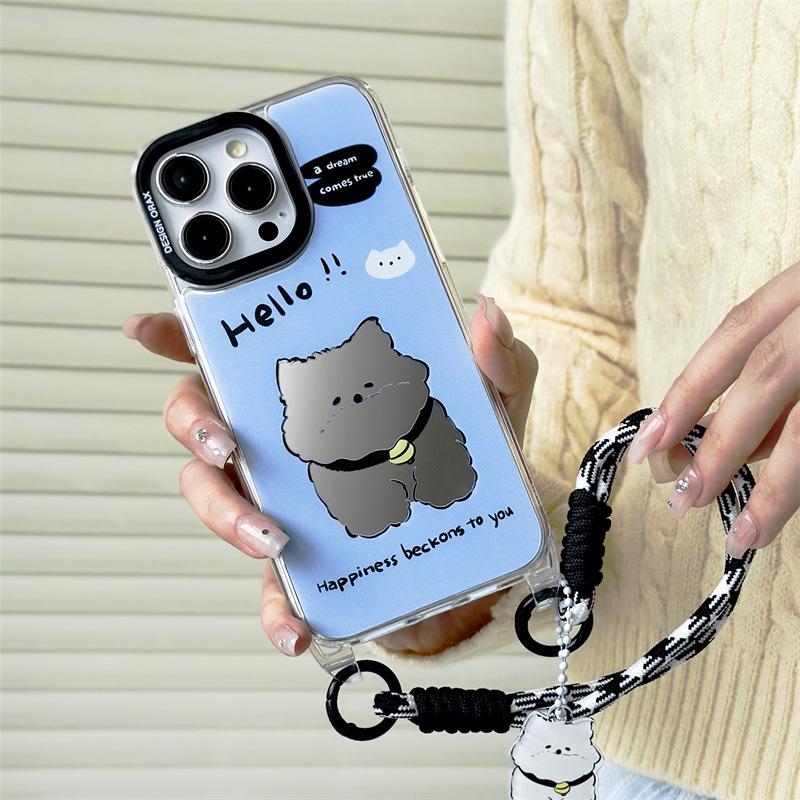 

Zhitai Мультяшный чехол для Apple iPhone 15 Pro со шнурком для 16/14 Pro Max и 13/12, Зеркальный дизайн iPhone 16 Pro Max