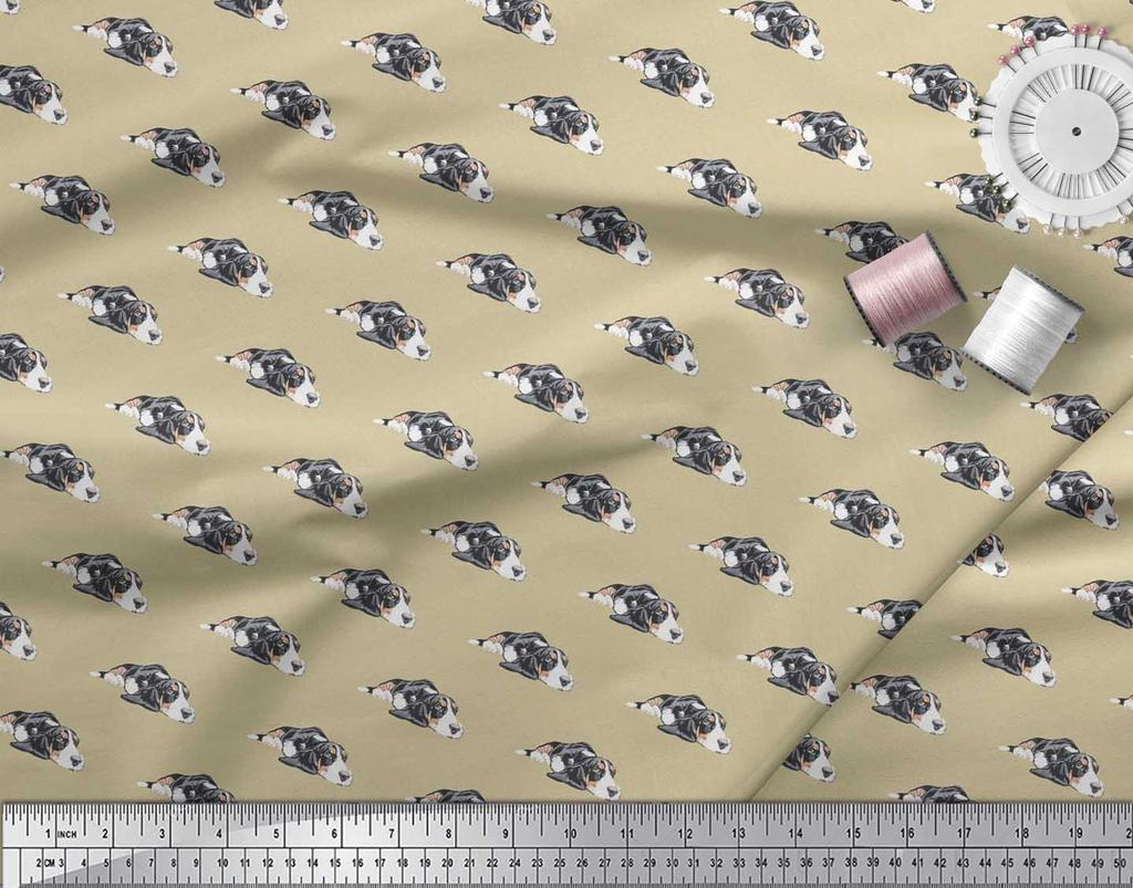 Soimoi Japan Crepe Satin Fabric Basset Hound Dog Print Fabric by metre 42 Inch