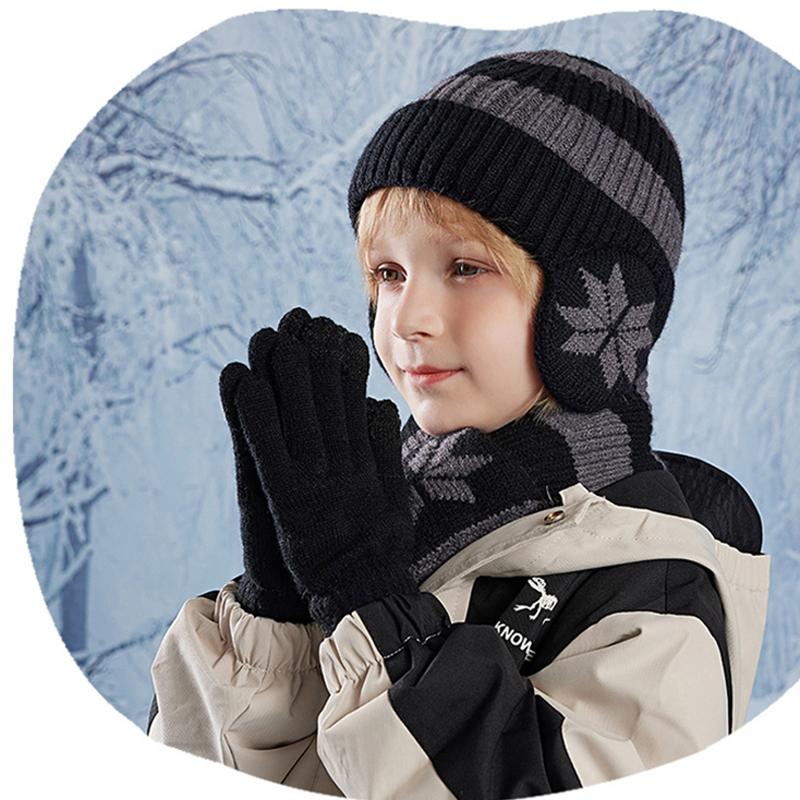 3 buc pălării pentru copii mănuși eșarfă pălărie tricotată în dungi la modă băiat fată bebeluș iarnă plus șepci de protecție pentru urechi din catifea set de articole calde pentru copii