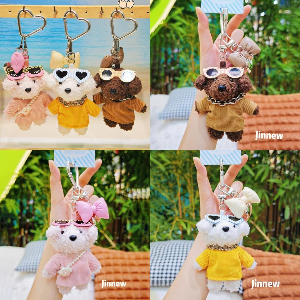 Keyring Plush Dog Wearing Clothes And Sunglasses Design For Backpack Gift Use