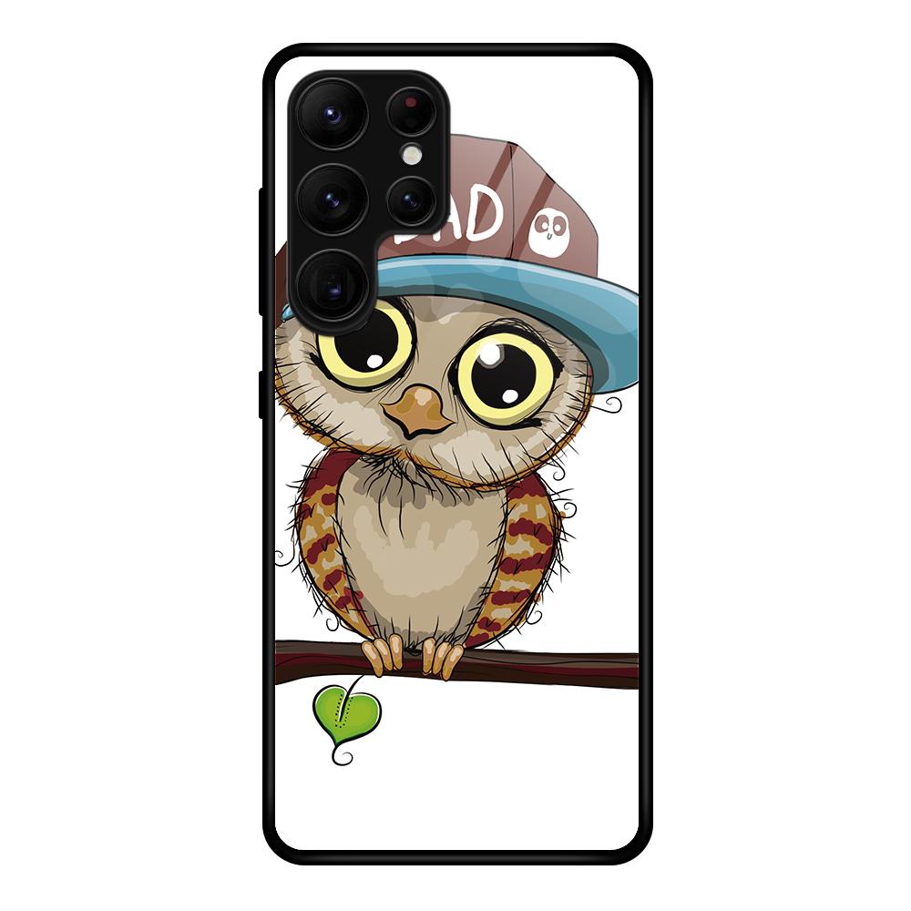 

For Samsung Galaxy S25 Ultra Case Tempered Glass+PC+TPU Phone Protector Pattern Printing Owl