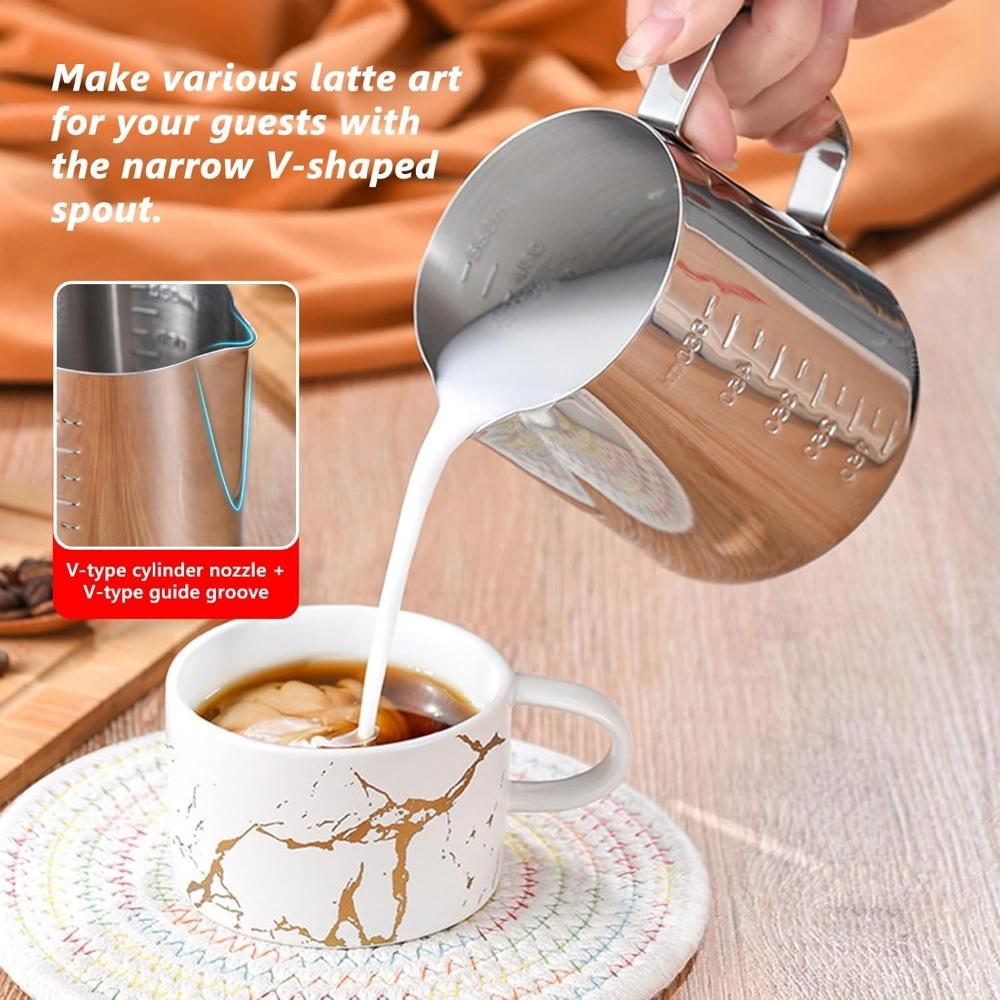 Milk Frothing Pitcher,111ml/ 111ml/611ml Milk Frother Cup Stainless Steel Jug Steaming Pitcher, Milk Coffee Cappuccino Latte