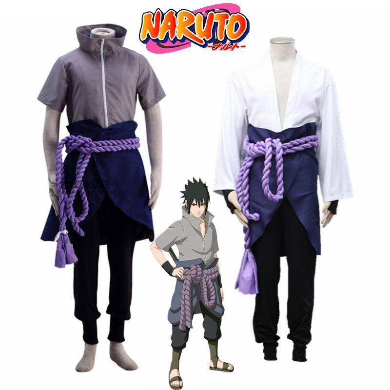 Naruto Uchiha Sasuke Full Outfit White Cosplay Costume With Zipper For Role Play Gift