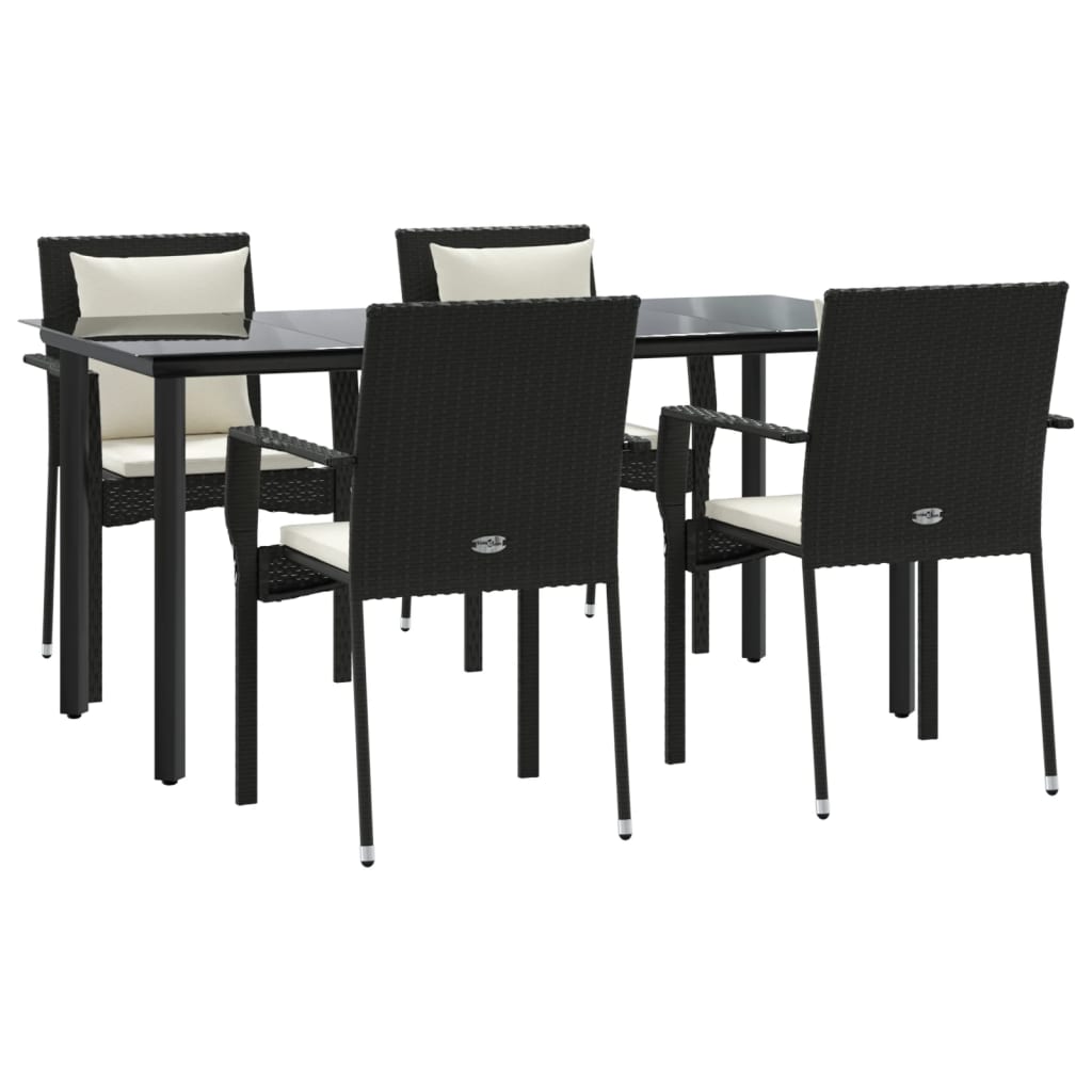 Vidaxl 5-Cz. Garden Furniture Set With Cushions, Black, Poly Rattan