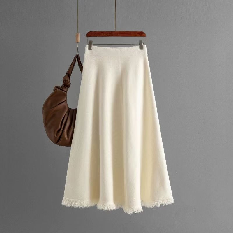 

Модный стиль Новое чувство дизайна Кисточка Высокая талия Вязаная юбка С высокой талией Вязаная юбка Apricot All yards