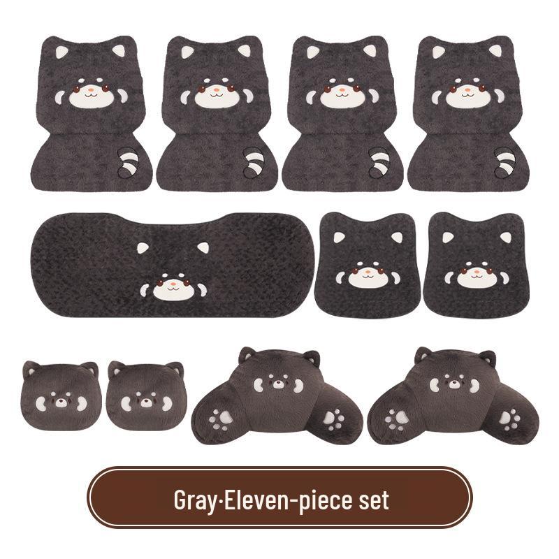 Cartoon Raccoon Winter Plush Car Seat Cushion