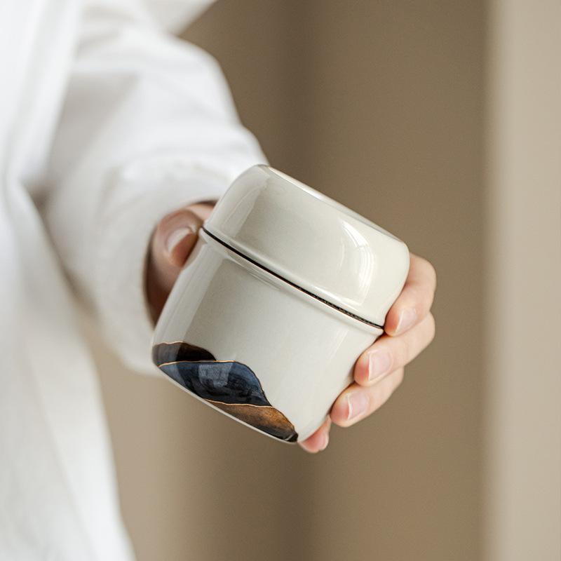 Thousand Miles Jiangshan Small Mini Portable Tea Can Chinese Simple Storage Jar Ceramic Sealed Jar Storage Jar Medicine Jar