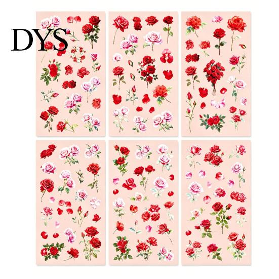 Floral Scrapbook Supplies 6 Sheets/Set Natural Flower Stickers, Waterproof PVC Plants Decals, Retro Stickers Transparent Decorative for DIY