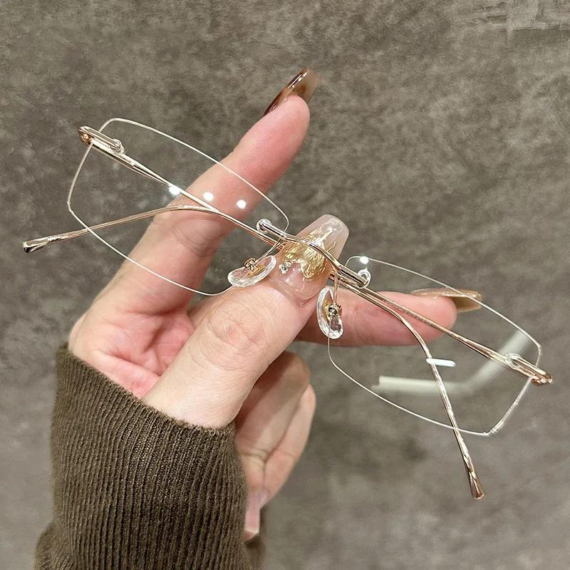 Fashion Rimless Myopia Glasses Women Small Square Minus Diopter Glasses Unisex Luxury Blue Light Blocking Near Sight Eyeglasses