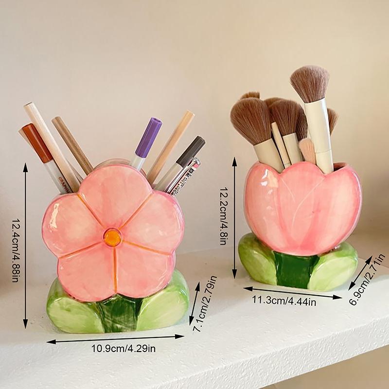 Flower Pen Holder Ceramic Desktop Decoration Cute Girl Desk Office Storage Box Stationery Shelf Storage Tank