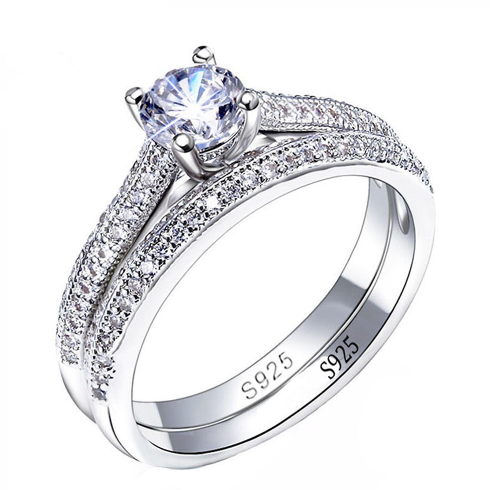 

1 PC Vintage Halo 925 Sterling Silver Wedding Ring Set For Women Lady Anniversary Gift Jewelry Bulk Sell 6 белый