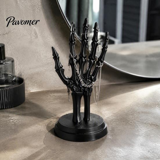 Trendy Desk Ornament Gothic Skull Hand Jewelry Rack, 3D Print Skeleton Stand Style Gift with Stable Base, Rings And Bracelets Organizer for