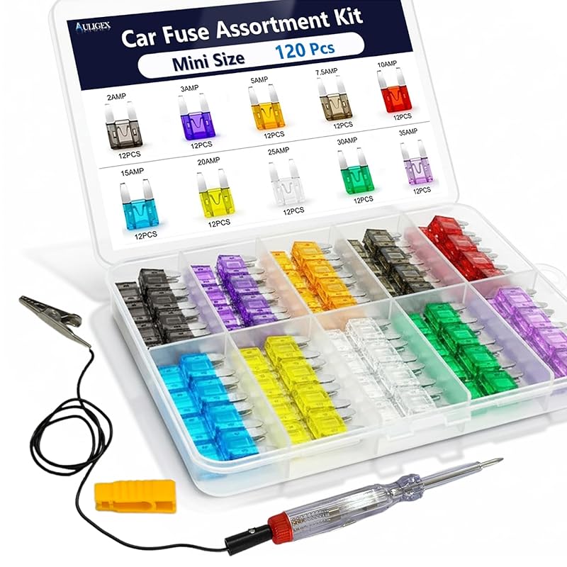 120Pcs Car Fuse Kit With Puller & Tester, Mini Car Fuses Assortment Kit (2A/3A/5A/7.5A/10A/15A/20A/25A/30A/35A) – 12V Upgraded Fuse Kit Automotive 120Pcs Mini
