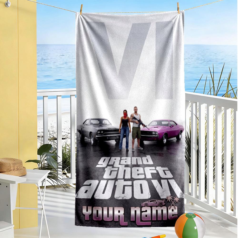 Gta Customize Text Beach Towel Super Soft Microfiber Quickdry Fabric Suitable for Swimming Gym Camping Yoga Vacation