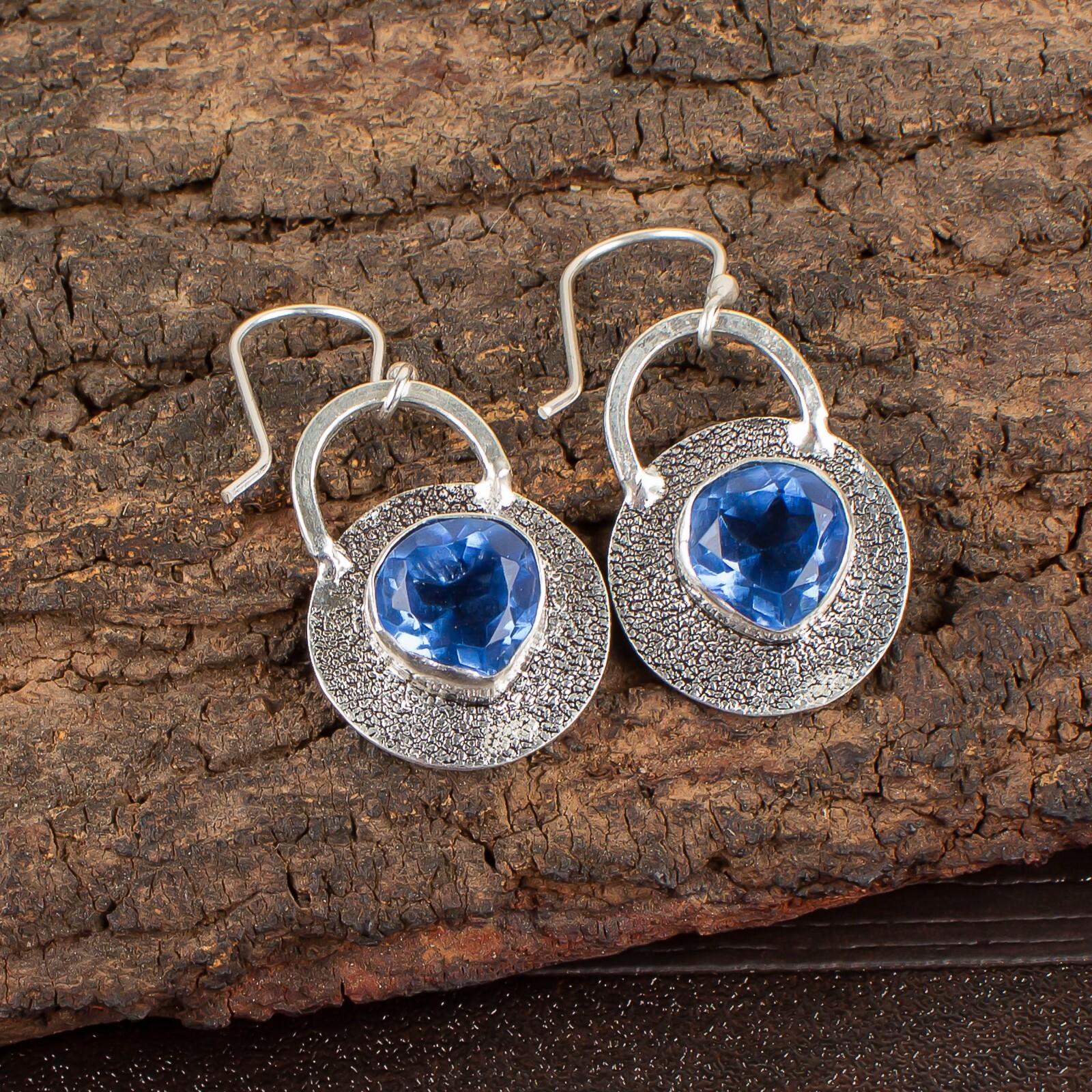 

Blue Tanzanite Gemstone 925 Sterling Silver Jewelry Handcrafted Earrings 1.30 EE-63-7
