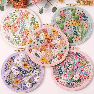 Stickset für Anfänger und Stickbegeisterte – inkl. Blumenlandschaft mit Fadennadeln