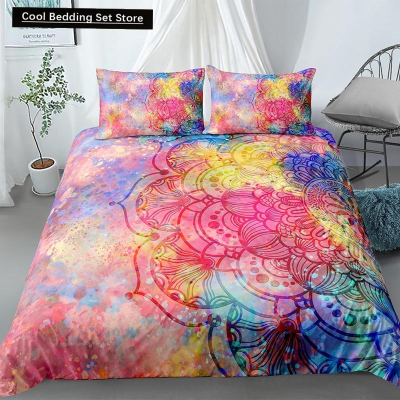 Mandala King Queen Duvet Cover Bohemian Bedding Set For Teens Adults Girls Exotic Ethnic Floral 2/3Pcs Polyester Comforter Cover