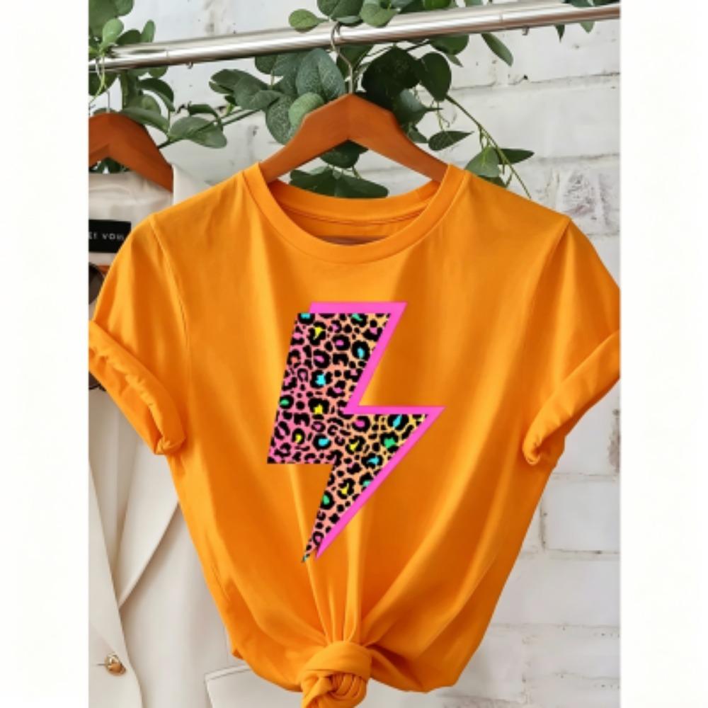 Camisetas de Verano para Mujer con Estampado de Leopardo Neón Rayo 16 Colores Moda Callejera Manga Corta Tops Casuales para Exteriores Camisetas para Hombre y Mujer Top