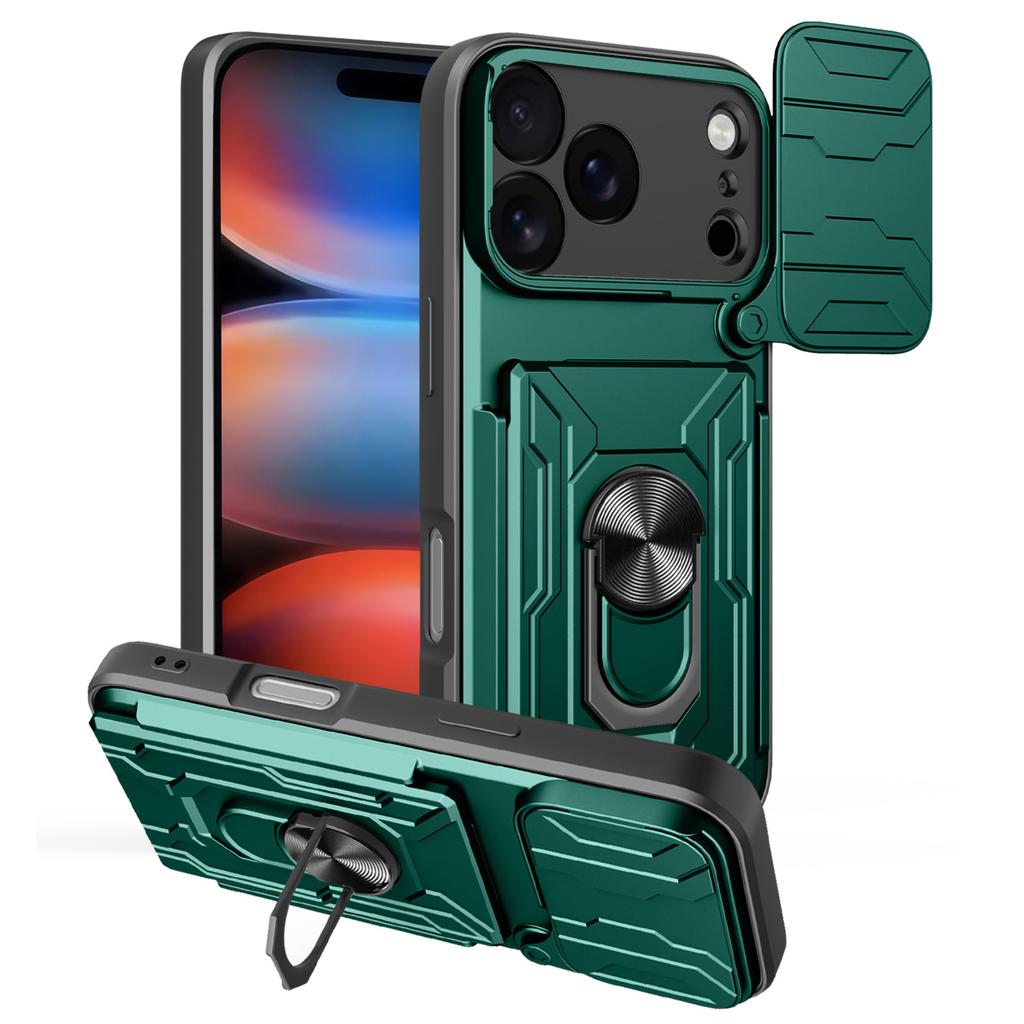 For iPhone 17 Pro Max Case PC+TPU Kickstand Phone Back Cover with Camera Slider