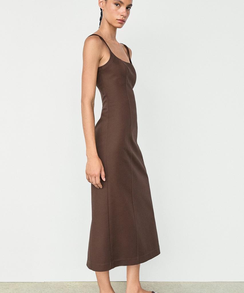 Masimodutti Cotton Blend Strap Midi Dress