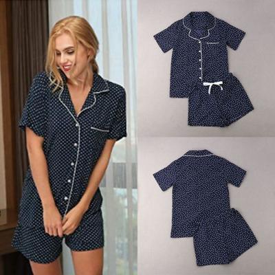 Pajamas Set for Women Button Down Short Sleeve Shirts Drawstring Shorts