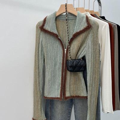 Maglione Autunnale Retro Donna Unico Cardigan Lavorato a Maglia Vintage Collo Chic