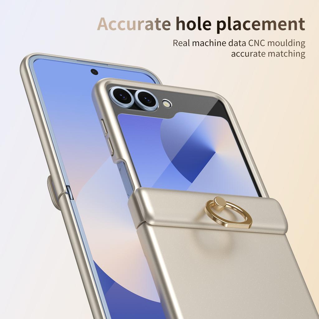 Custodia protettiva con anello kickstand e cerniera in PC, effetto pelle, per Samsung Galaxy Z Flip 8 7 FE 6 5 con Pellicola Protettiva Schermo in Vetro Temperato