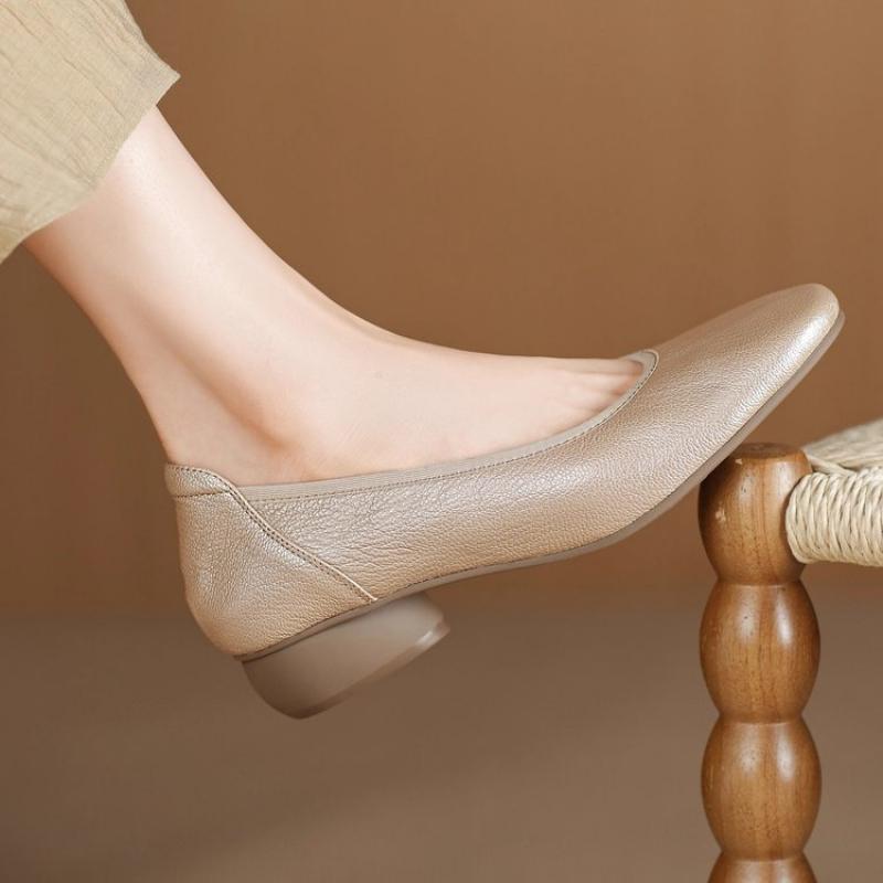 Herbst Frühling Damen Weiche Leder Ballerinas Runde Spitze Zum Hineinschlüpfen Komfortschuhe für Mütter Rutschfeste Sohle Leichte Freizeitschuhe