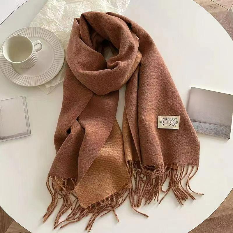 Autumn and Winter Korean Version of The Solid Color Imitation Cashmere Double-sided Tassel Scarf Female Thickened Student Dual-use Shawl Trend