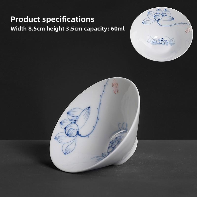 Blue and white hand-painted thin tire hat cup ceramic tea set Kung Fu small teacup single tea cup tea cup large master cup
