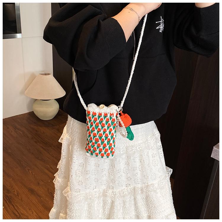 Handmade Crochet Tulip Phone Bag, Cute Color-Block Knitted Crossbody Purse for Women, Mini Shoulder Phone Pouch
