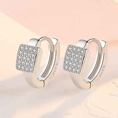 Prevent Allergy 925 Sterling Silver Zircon Square Stud Earrings Charm Women Girl Jewelry Party Accessories Eh289