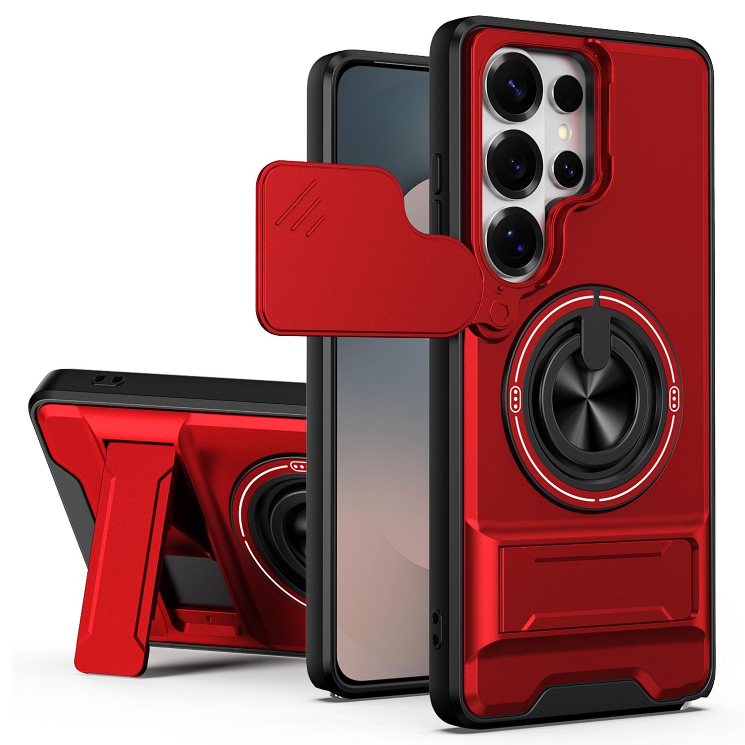 For Samsung Galaxy S26 Ultra Magnetic Case Ring Holder Foldable Kickstand TPU PC Phone Cover with Camera Lens Slider
